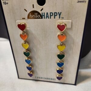 Hello Happy Multicolor Heart Dangle Drop Earrings Primary Colors